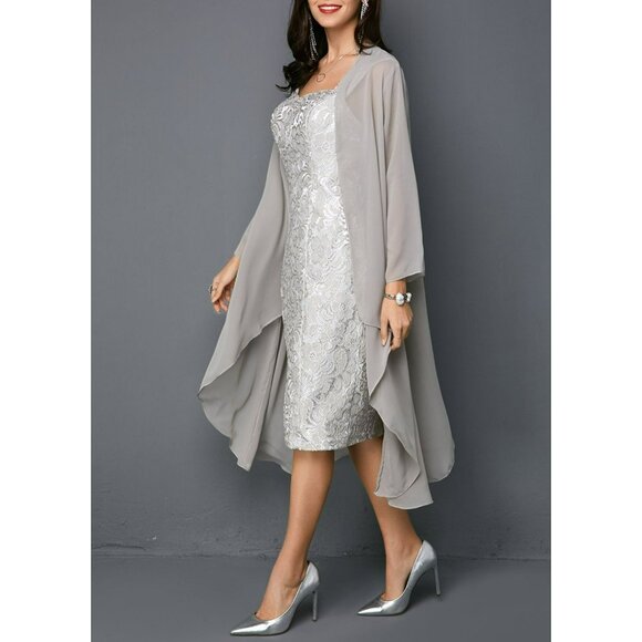 2 pc Sheath Lace Dress (Wedding Guest/Dinner/Date night/Event Dress) Size M - Picture 10 of 12